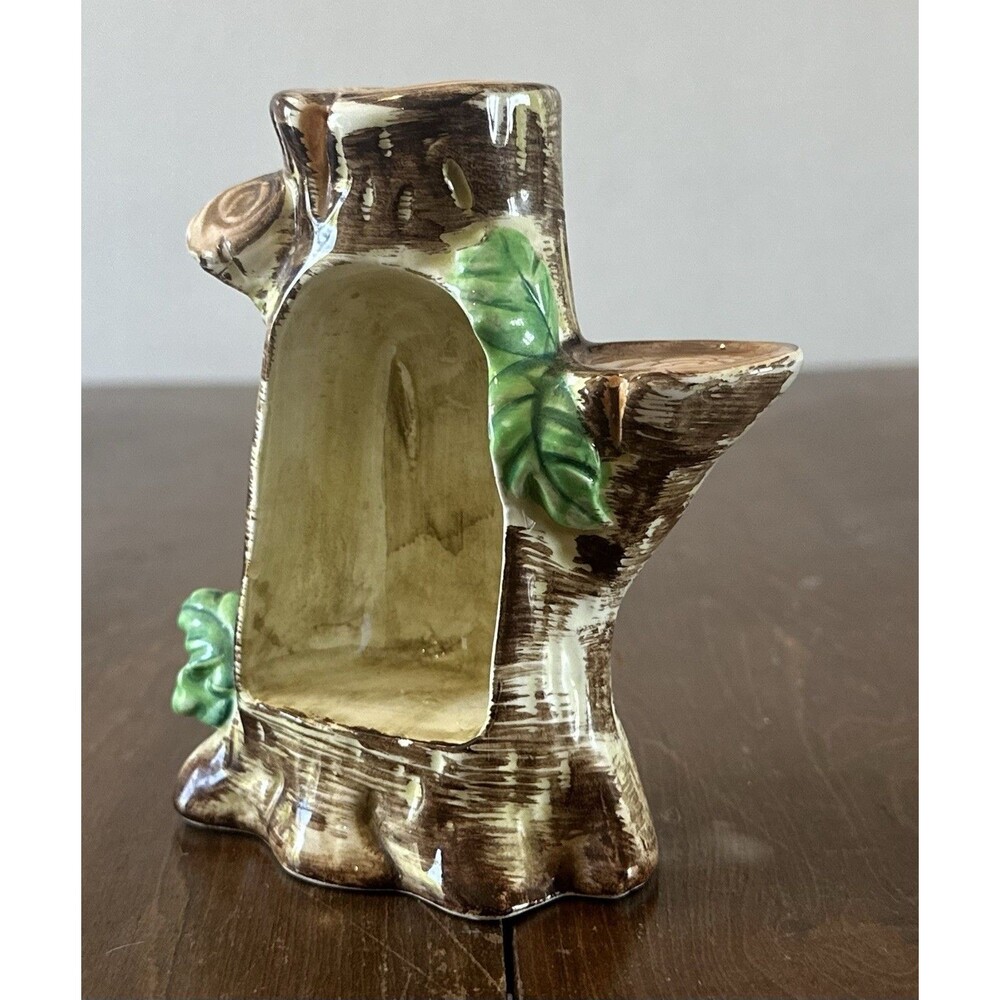 Victoria Ceramics Tree Stump Salt & Pepper Shaker Stand 5 inch tall Vintage